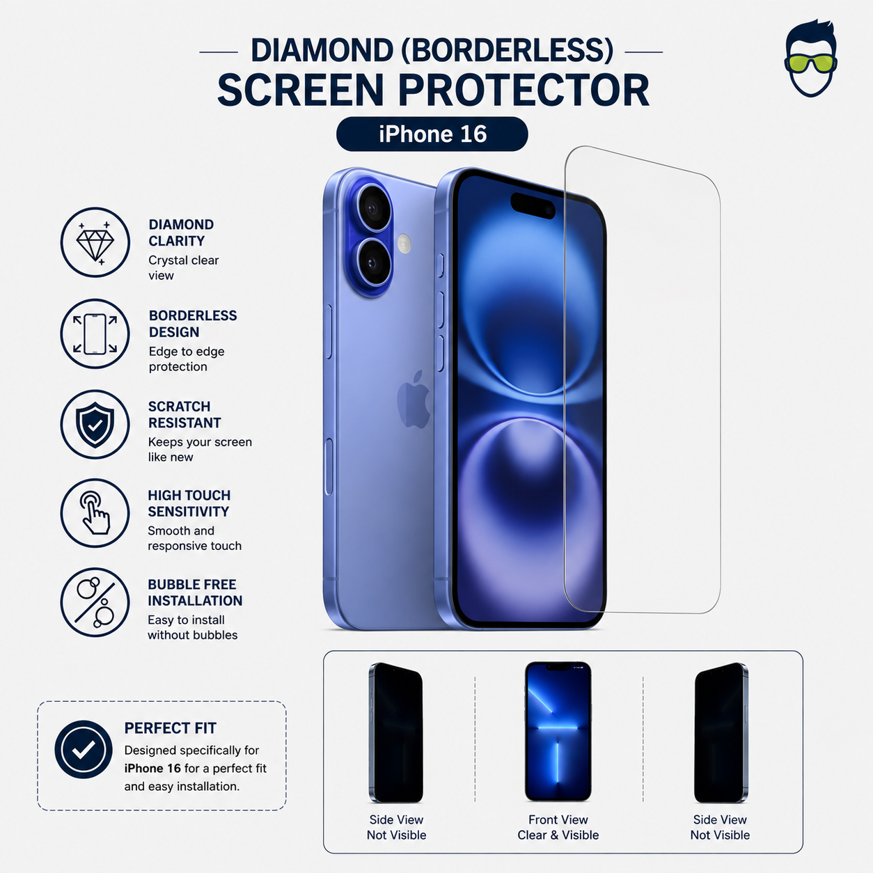 Diamond (Borderless) Screen Protector - iPhone 16