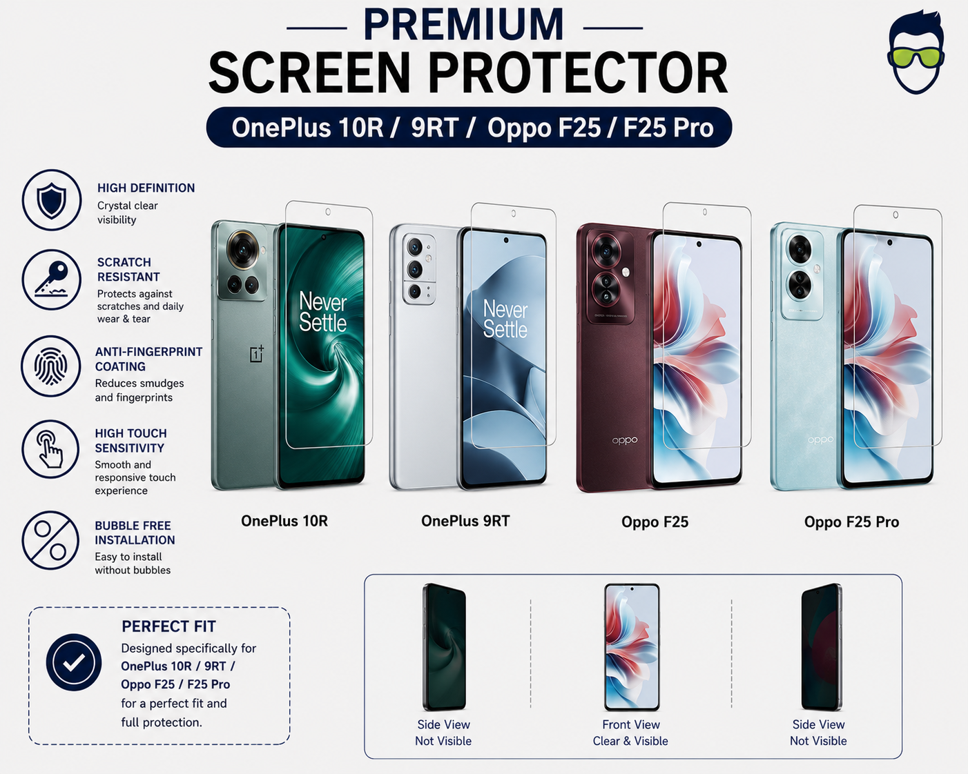Premium Screen Protector - OnePlus10R/9RT/OppoF25/F25Pro