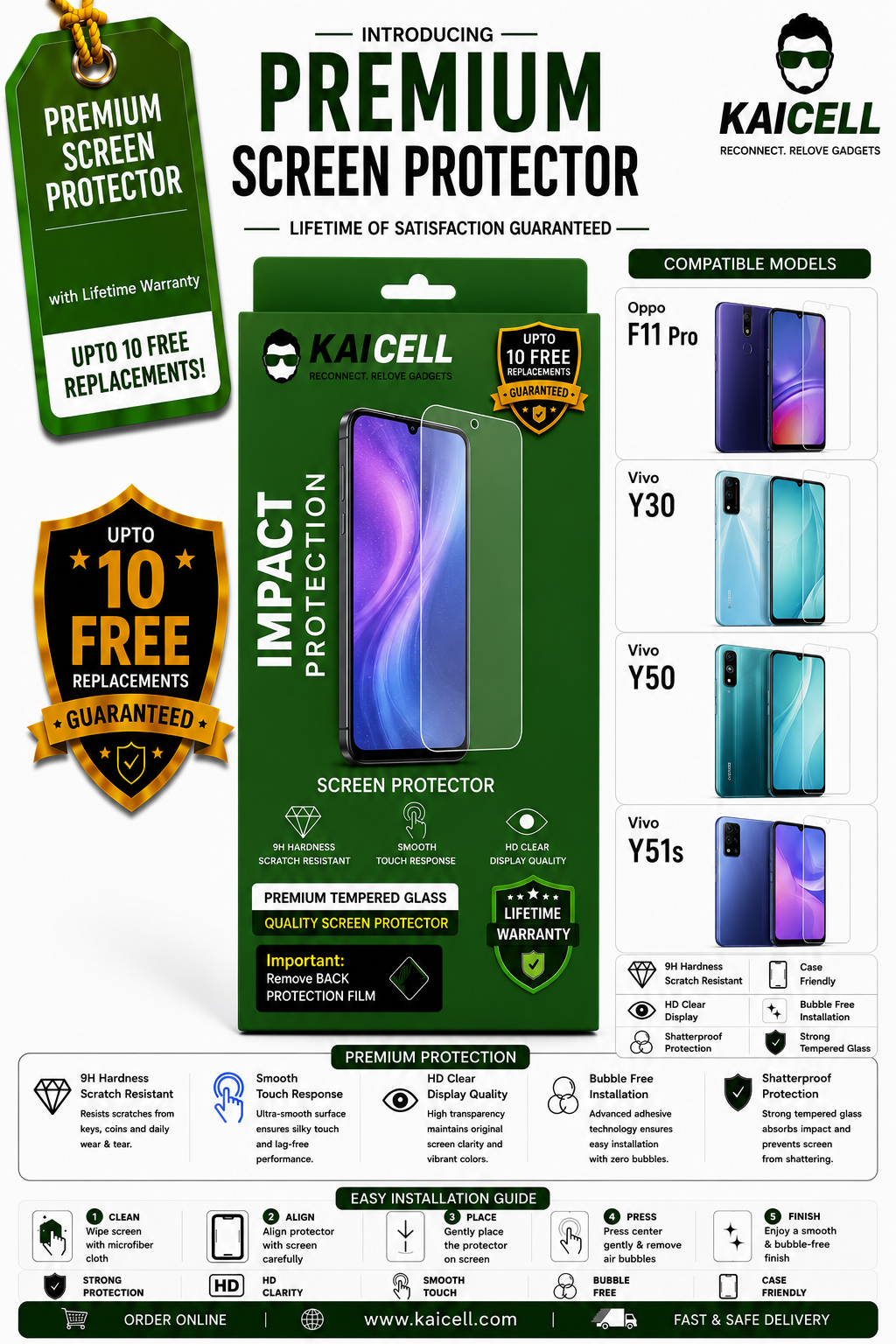 Premium Screen Protector - Oppo F11 Pro/Vivo Y30/Y50/Y51s