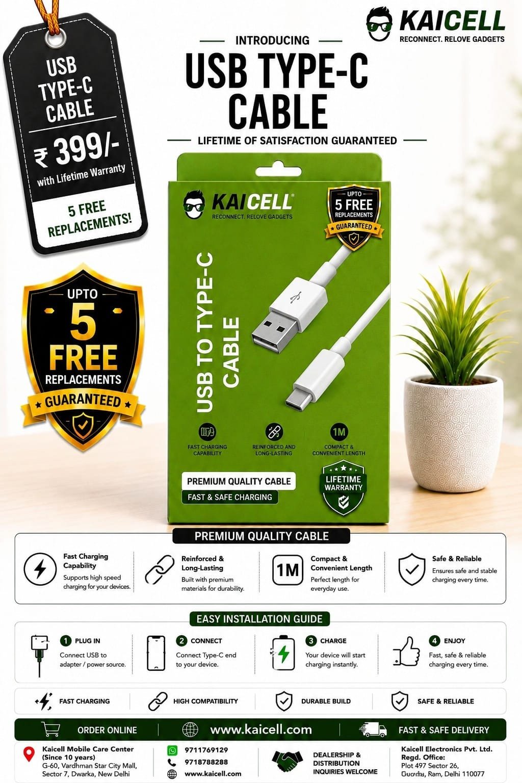 USB-A to Type-C Cable - White